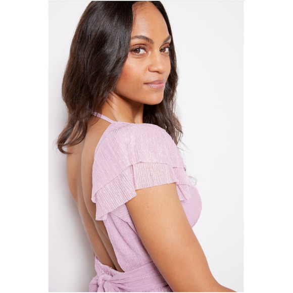 Sabina Musayev NWT Shaylee Flutter Sleeve Low Back Dress in Lavender Plissé // M - Picture 2 of 16